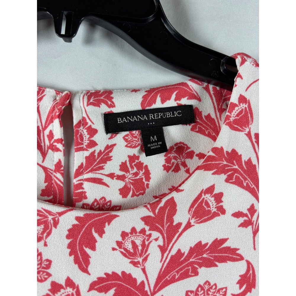 Banana Republic Womens Red White Damask Floral Peplum Short Sleeve Blouse Size M - Picture 2 of 4